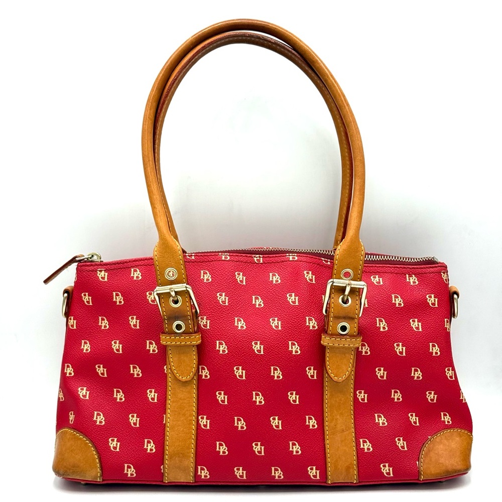 Dooney & Bourke Red Monogrammed Logo Signature Satchel Vintage 90’s Leather Trim